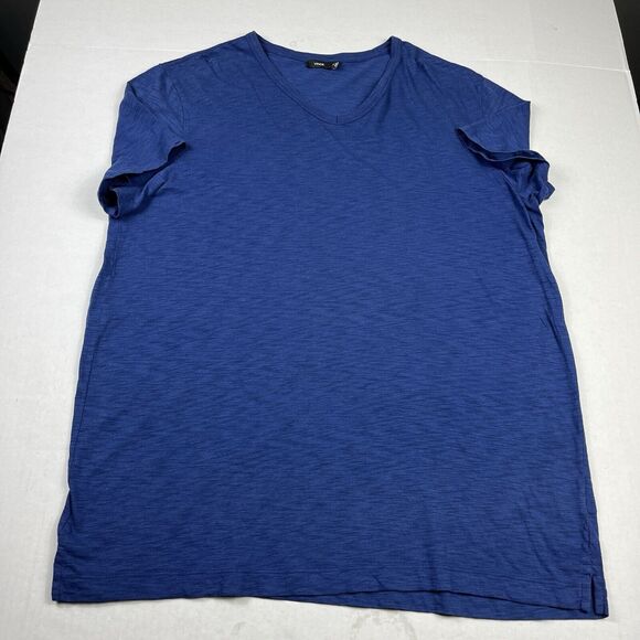 Vince Mens V-Neck Cotton T-Shirt Blue Plain Short Sleeve Top Basic Tee XL FLAW - Picture 1 of 11